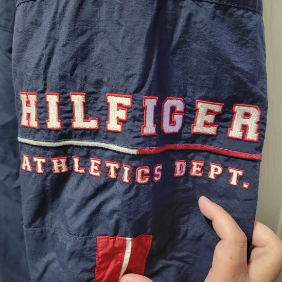 Vintage Tommy Hilfiger Athletics Navy Blue / Red Windbreaker Track Pants Men's M - Picture 4 of 11